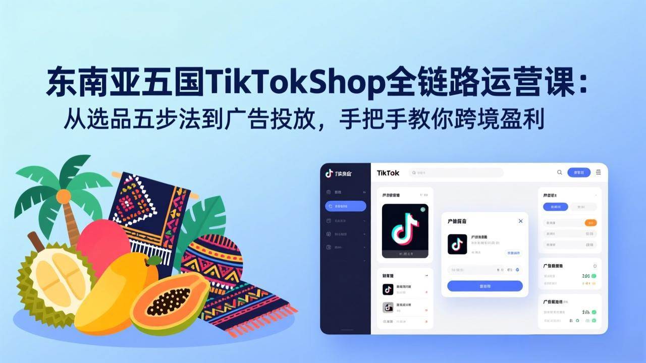 （17511期）东南亚五国TikTok Shop全链路运营课：从选品五步法到广告投放，手把手教你跨境盈利-八方网创