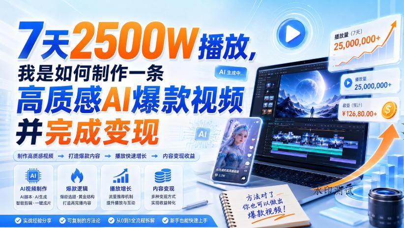 7天2500W播放，我是如何制作一条高质感AI爆款视频并完成变现-八方网创