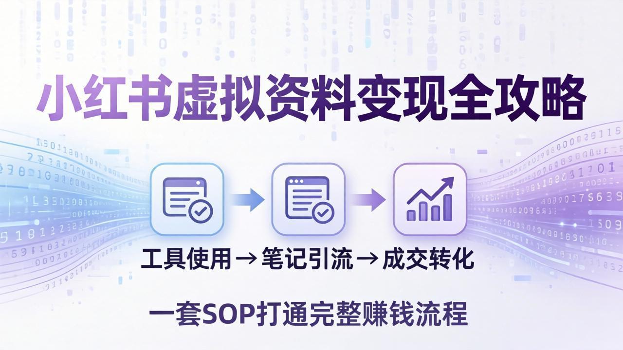 小红书虚拟资料变现全攻略：从工具使用到笔记引流成交，一套 SOP 打通完整赚钱流程-八方网创