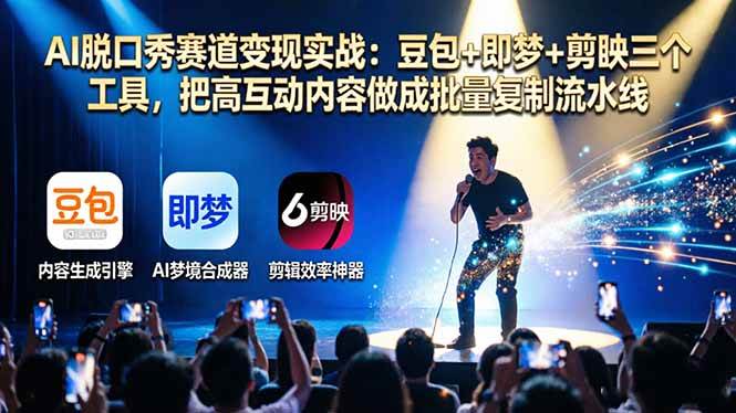 （17990期）AI脱口秀赛道变现实战：豆包+即梦+剪映三个工具，把高互动内容做成批量复制流水线-八方网创