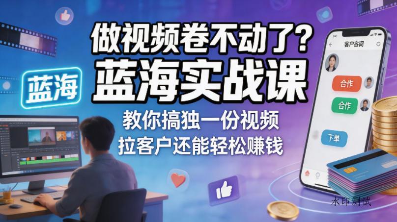 做视频卷不动了?蓝海实战课教你搞独一份视频,拉客户还能轻松賺钱!【原创双语字幕】-八方网创