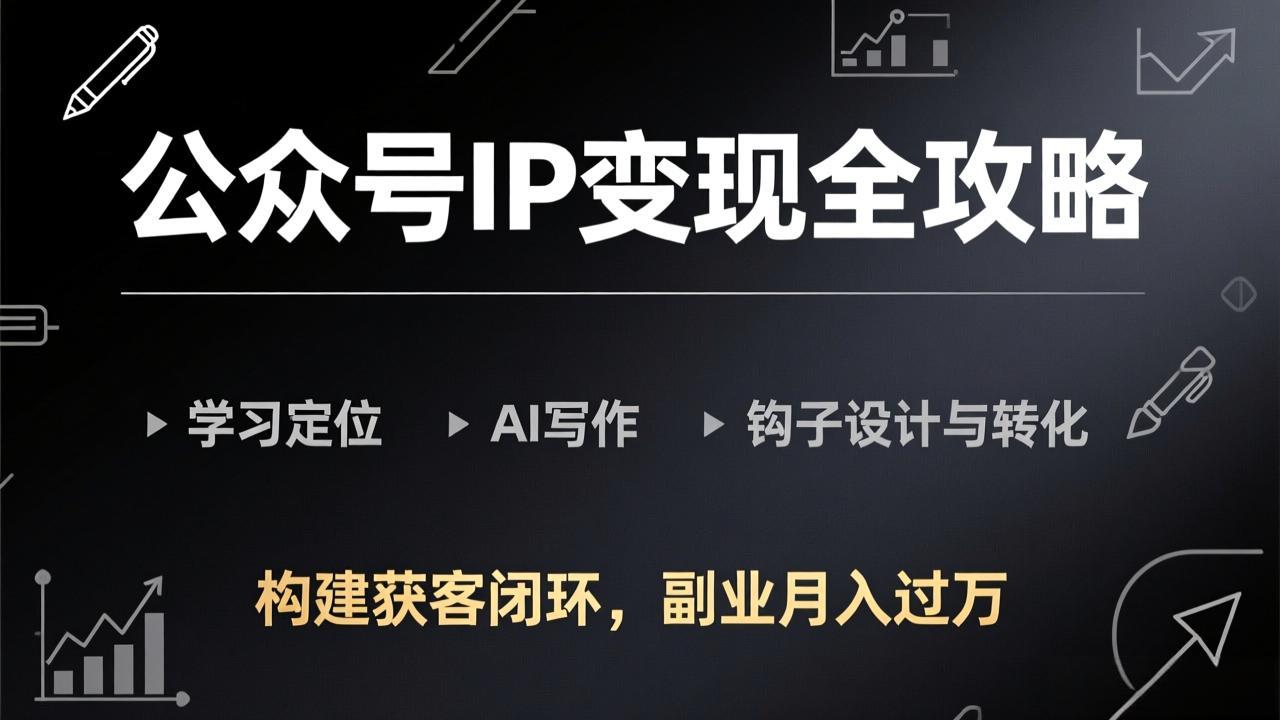 公众号IP变现全攻略-更新，学习定位、AI写作、钩子设计与转化，构建获客闭环，副业月入过万-八方网创