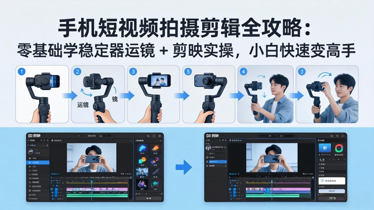 手机短视频拍摄剪辑全攻略:零基础学稳定器运镜 + 剪映实操,小白快速变高手-八方网创