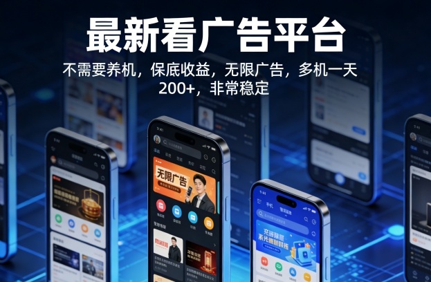 最新看广告平台，不需要养机，保底收益，无限广告，多机一天200+，非常稳定【揭秘】-八方网创