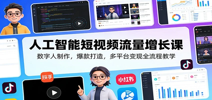 【精】人工智能短视频流量增长课：数字人制作，爆款打造，多平台变现全流程教学-八方网创
