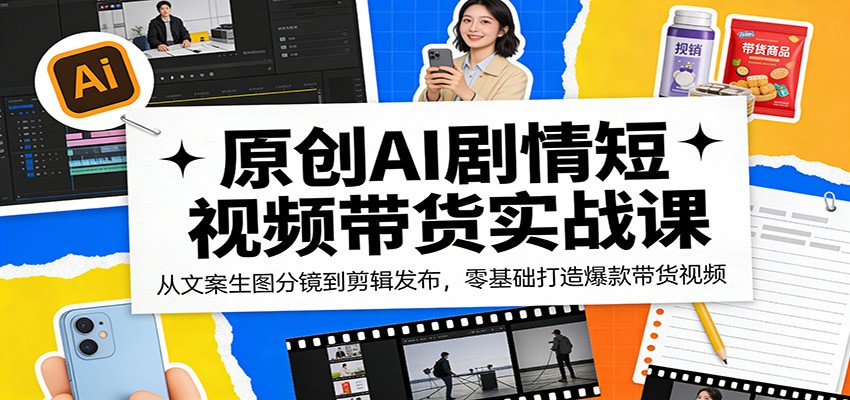 原创AI剧情短视频带货实战课：从文案生图分镜到剪辑发布，零基础打造爆款带货视频-八方网创