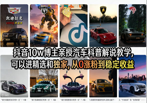 抖音10w博主亲授汽车科普解说教学，可以进精选和独家，从0涨粉到稳定收益（详细视频课程+1T素材）-八方网创