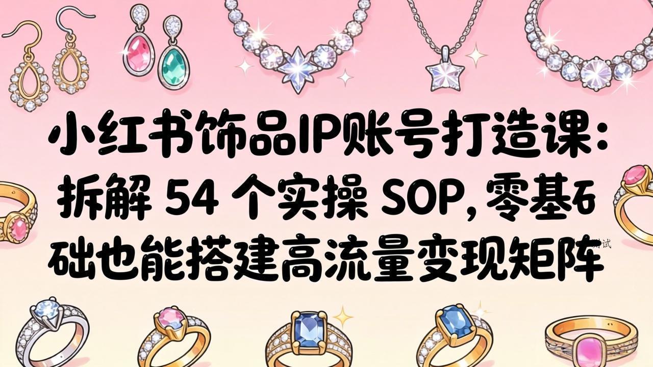 小红书饰品IP账号打造课：拆解 54 个实操 SOP，零基础也能搭建高流量变现矩阵-八方网创