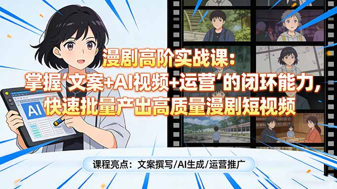 漫剧高阶实战课：掌握“文案+AI视频+运营”的闭环能力，快速批量产出高质量漫剧短视频-八方网创