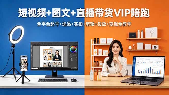 (18319期)短视频+图文+直播带货VIP陪跑,全平台起号+选品+实拍+剪辑+投放+变现全教学-八方网创
