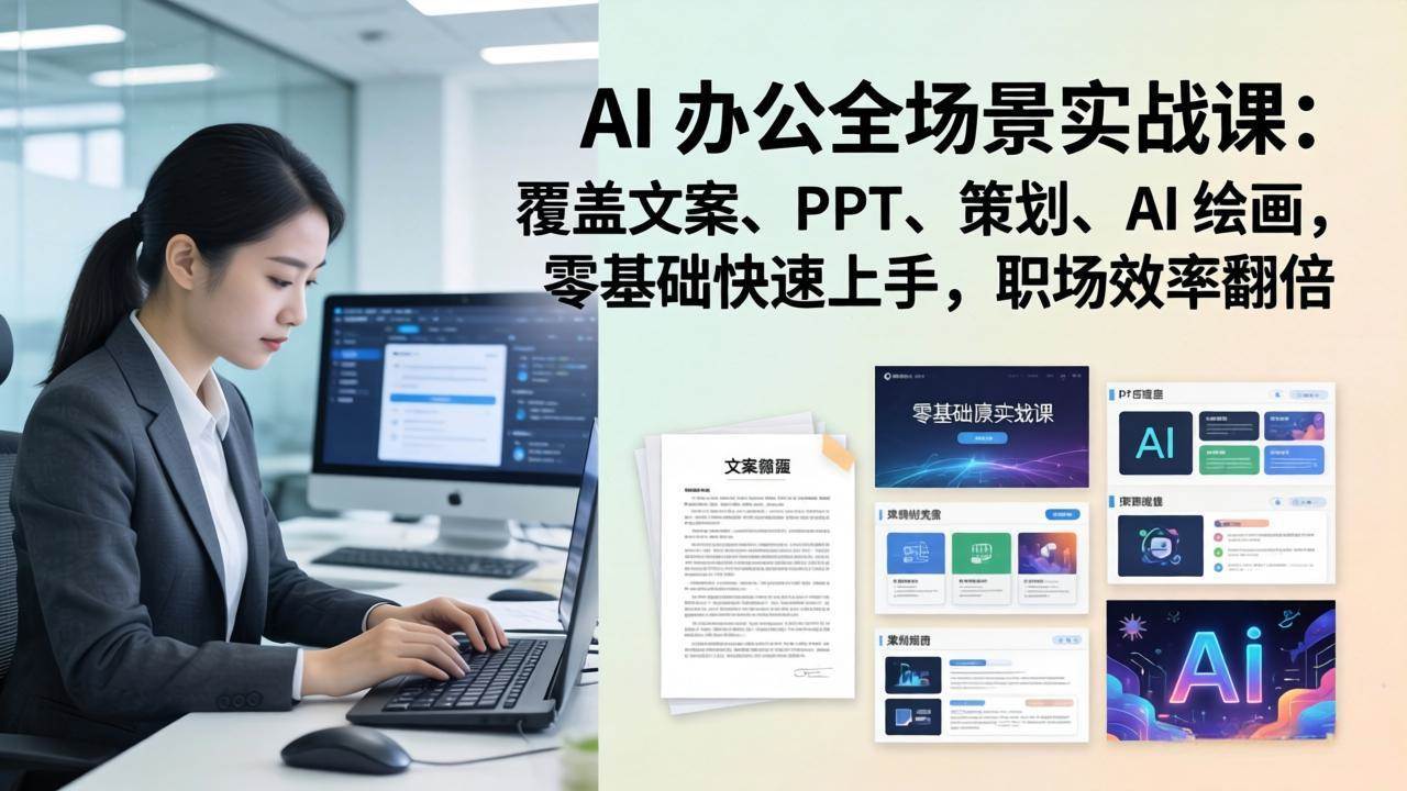 （17732期） AI 办公全场景实战课：覆盖文案、PPT、策划、AI 绘画，零基础快速上手，职场效率翻倍-八方网创