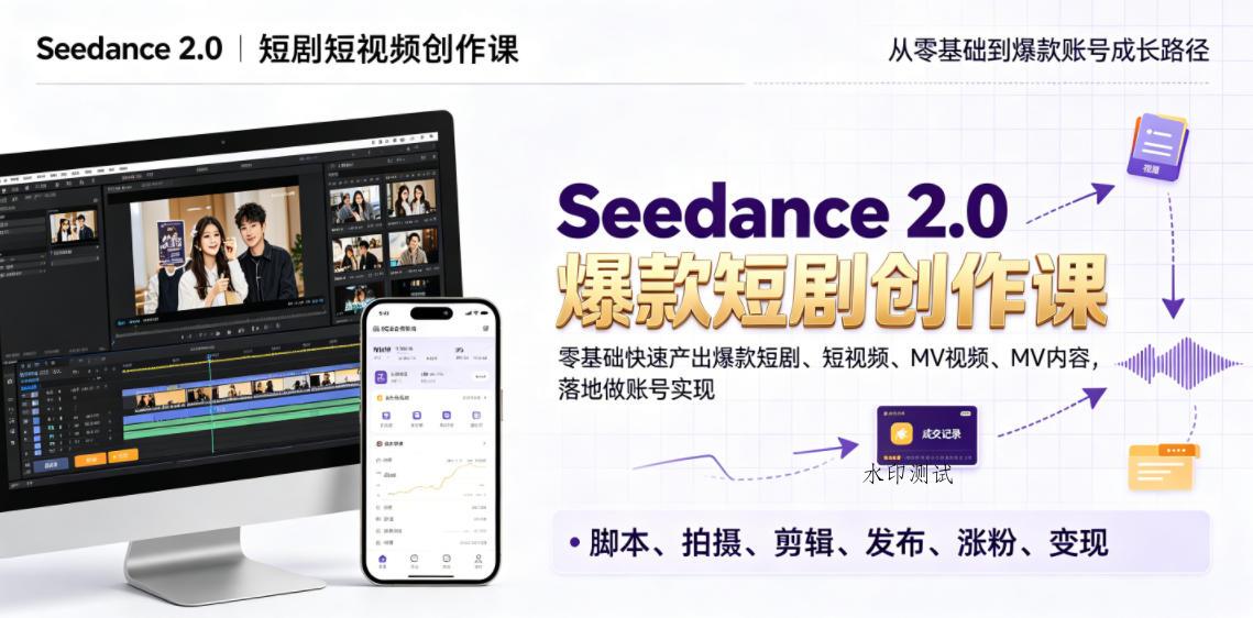 Seedance 2.0短剧短视频创作课，零基础快速产出爆款短剧、短视频、MV内容，落地做账号实现变现-八方网创