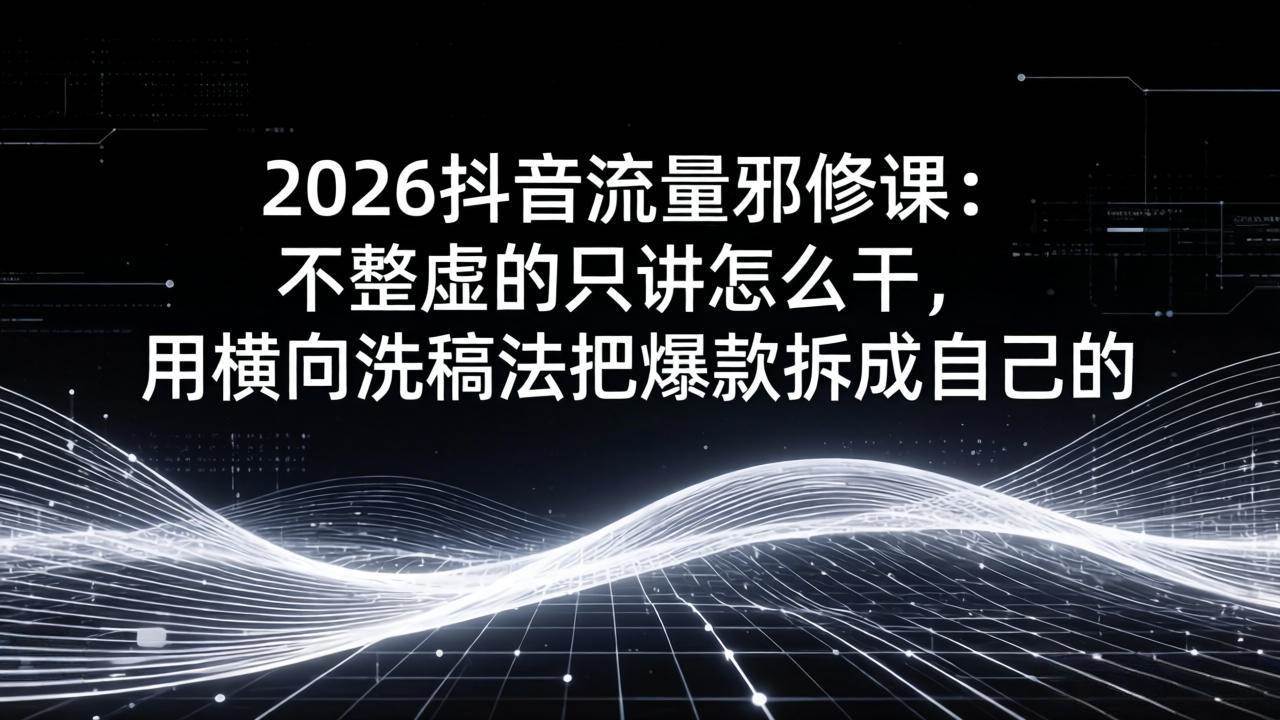 （17725期）2026抖音流量邪修课：不整虚的只讲怎么干，用横向洗稿法把爆款拆成自己的-八方网创