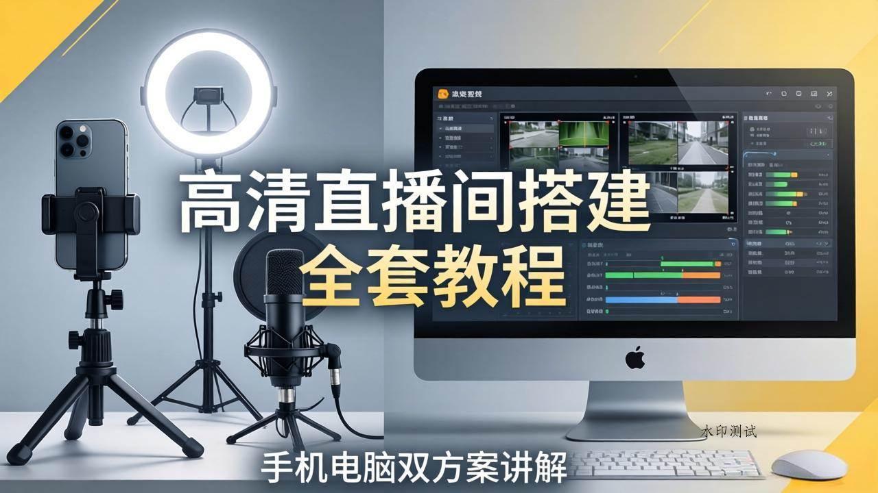 （18104期）高清直播间搭建全套教程，手机电脑双方案讲解，设备选型调试多机位实操教学-八方网创