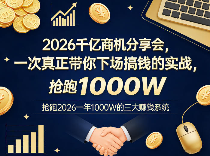 2026千亿商机分享会，一次真正带你下场搞钱的实战，抢跑2026一年1000W的三大賺钱系统-八方网创