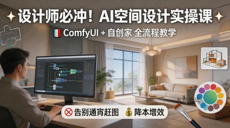 设计师必冲！AI空间设计实操课，ComfyUI+自创家全教学，告别通宵赶图，降本增效-八方网创