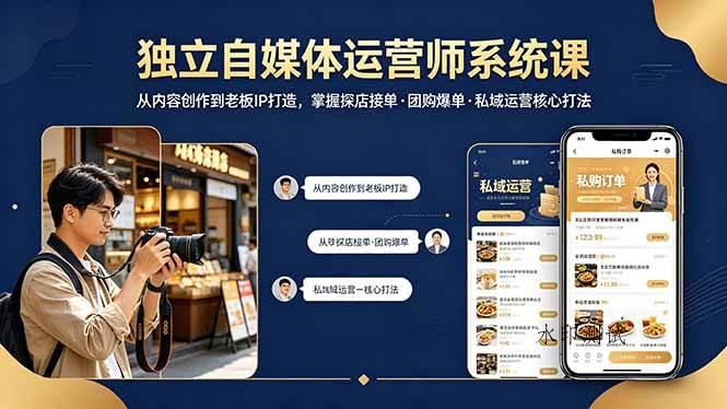 （18113期） 独立自媒体运营师系统课｜从内容创作到老板IP打造，掌握探店接单·团购爆单·私域运营核心打法-八方网创