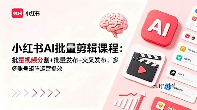（18959期）小红书AI批量剪辑课程：批量视频分割+批量发布+交叉发布，多账号矩阵运营提效-八方网创
