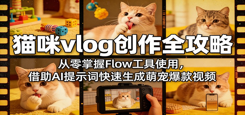 猫咪vlog创作全攻略：从零掌握Flow工具使用，借助AI提示词快速生成萌宠爆款视频-八方网创