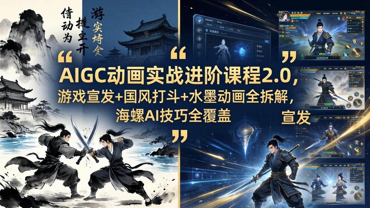 (18235期)AIGC动画实战进阶课程2.0,游戏宣发+国风打斗+水墨动画全拆解,海螺AI技巧全覆盖-八方网创