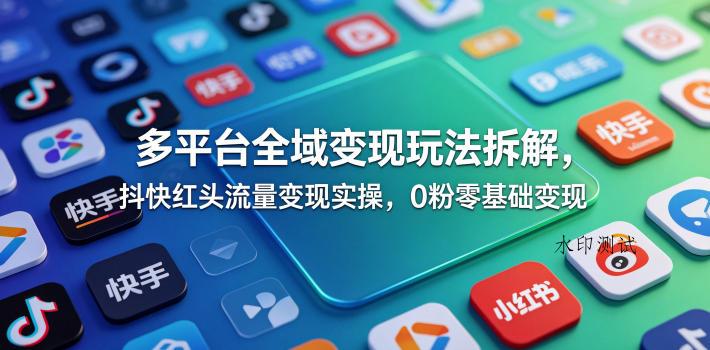 多平台全域变现玩法拆解,抖快红头流量变现实操,0粉零基础变现-八方网创