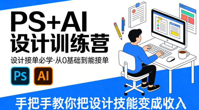 设计接单必学，PS+AI设计训练营，从0基础到能接单，手把手教你把设计技能变成收入-八方网创