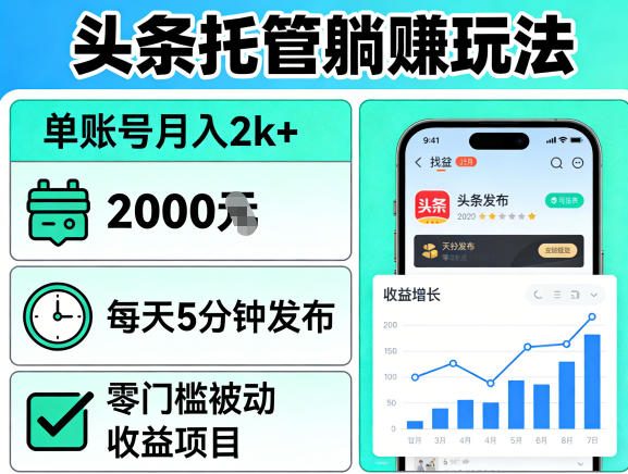 头条托管躺賺玩法，单账号月入2k+，每天5分钟发布即可，零门槛被动收益项目【揭秘】-八方网创