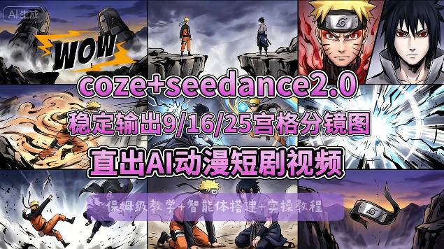 [COZE搭建教学]COZE+即梦Seedance 2.0稳定输出9-16-25宫格分镜图直出AI漫剧视频-八方网创
