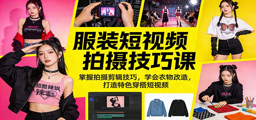 服装短视频拍摄技巧课：掌握拍摄剪辑技巧，学会衣物改造，打造特色穿搭短视频-八方网创