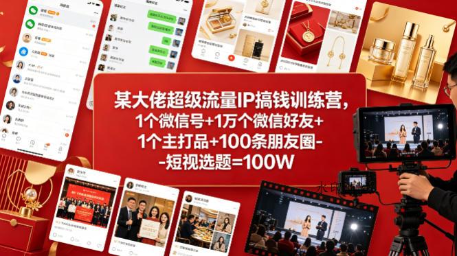 某大佬超级流量IP搞钱训练营，1个微信号+1万个微信好友+1个主打品+100条朋友圈-短视选题=100W-八方网创