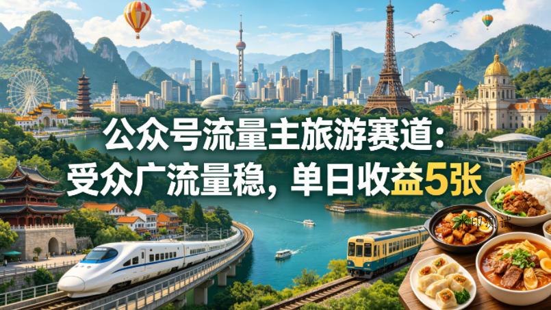 公众号流量主之旅游赛道，受众广+流量稳，平均单日收益5张+-八方网创