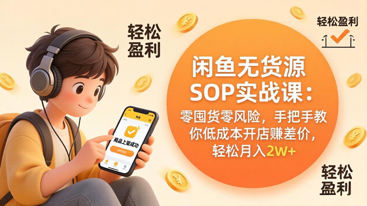 闲鱼无货源SOP实战课：零囤货零风险，手把手教你低成本开店赚差价，轻松月入2w+-八方网创