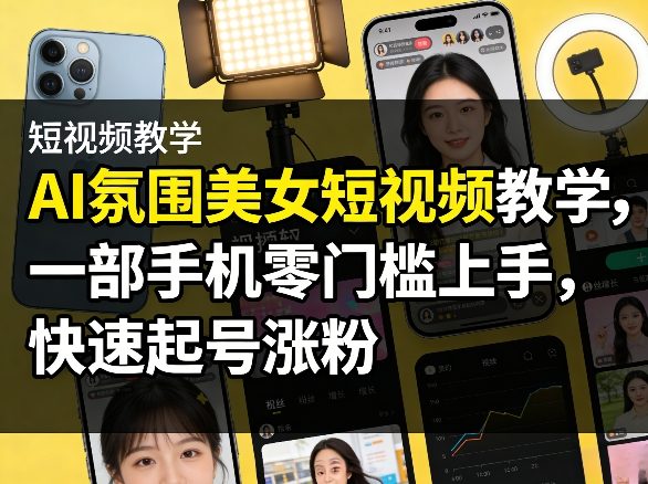 AI氛围美女短视频教学，一部手机零门槛上手，快速起号涨粉-八方网创