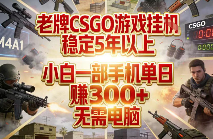 老牌CSGO游戏挂G，稳定5年以上，小白一部手机单日賺3张+，无需电脑【揭秘】-八方网创