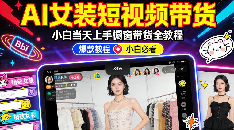 AI女装短视频橱窗带货：小白零门槛当天上手，高佣金爆款轻松賺！-八方网创