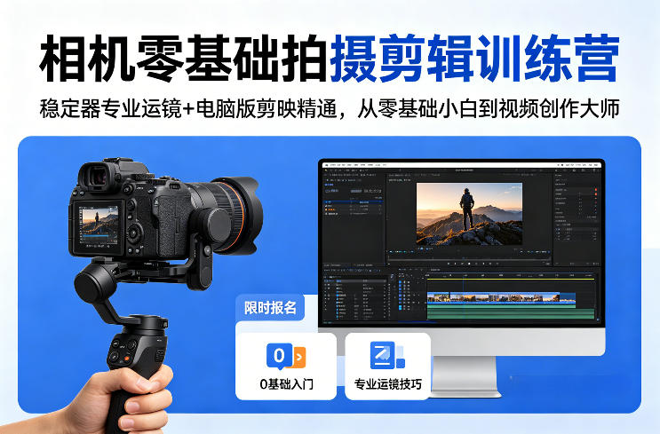 相机零基础拍摄剪辑训练营：稳定器专业运镜+电脑版剪映精通，从零基础小白到视频创作大师-八方网创