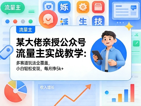 某大佬亲授公众号流量主实战教学：多赛道玩法全覆盖，小白轻松变现，每月多挣5k+-八方网创