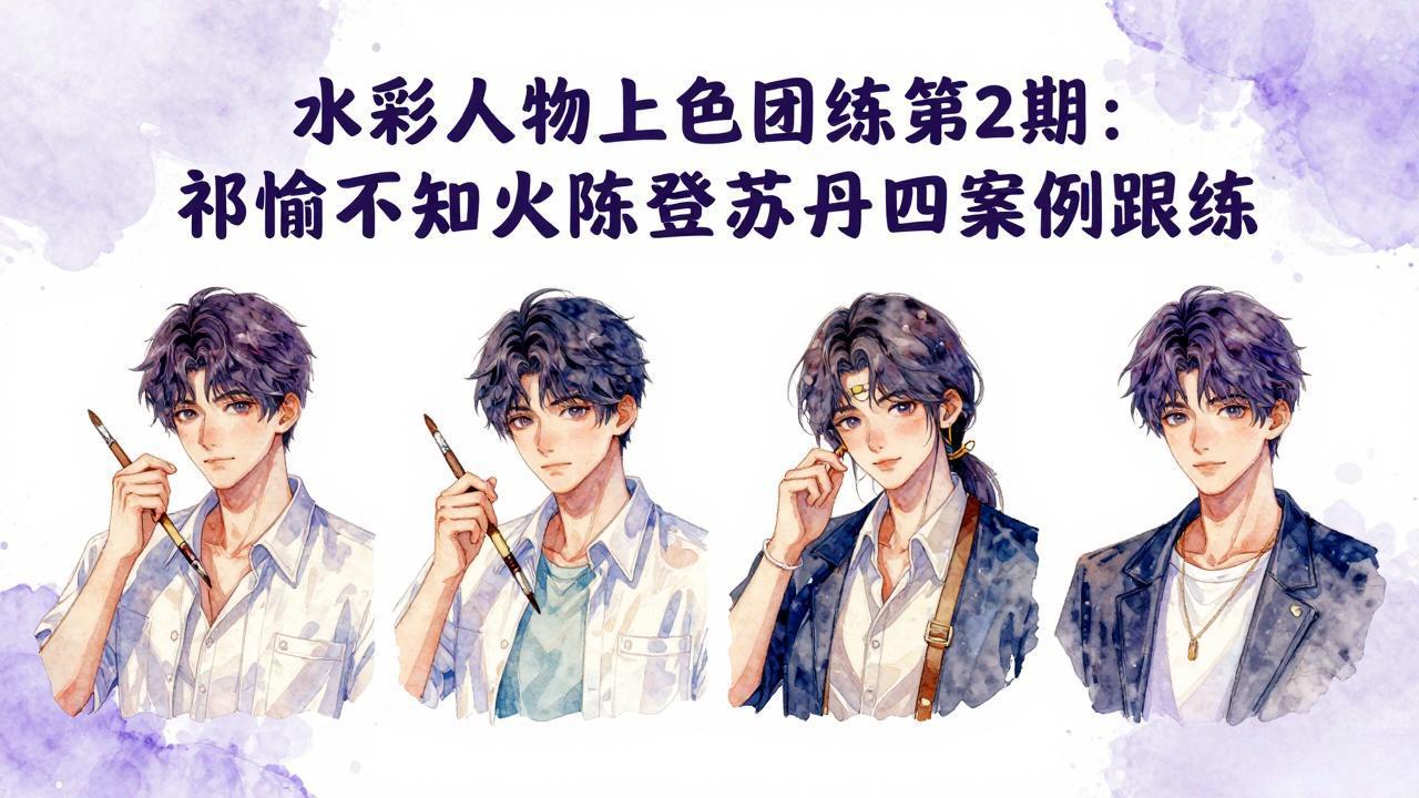 水彩人物上色团练第2期：祁煜不知火陈登苏丹四案例跟练，手把手提升绘画能力-八方网创