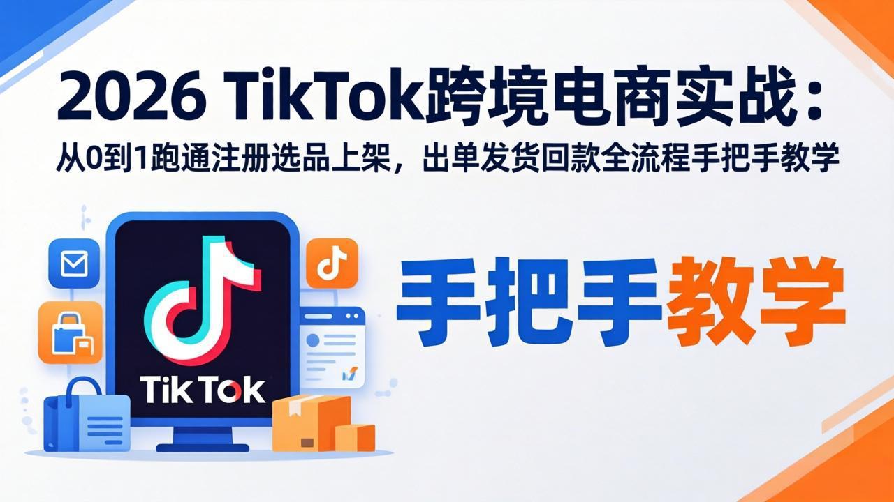 2026TikTok跨境电商实战：从0到1跑通注册选品上架，出单发货回款全流程手把手教学-八方网创