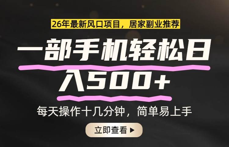 （17680期）26年居家副业首选，一部手机轻松日入500+，长期稳定可做-八方网创