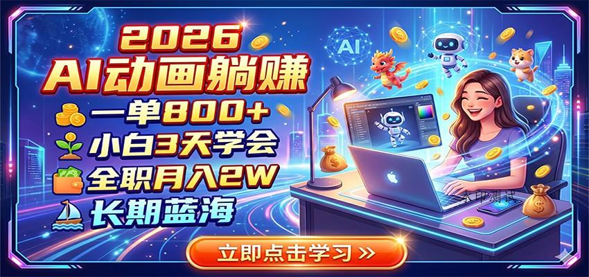 2026 AI动画躺赚：一单800+，小白3天学会，全职月入2W，长期蓝海-八方网创
