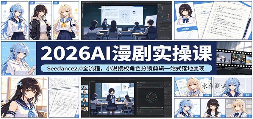 2026AI漫剧实操课：Seedance2.0全流程，小说授权角色分镜剪辑一站式落地变现-八方网创