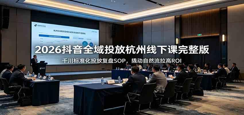 2026抖音全域投放杭州线下课完整版:千川标准化投放复盘SOP,撬动自然流拉高ROI-八方网创