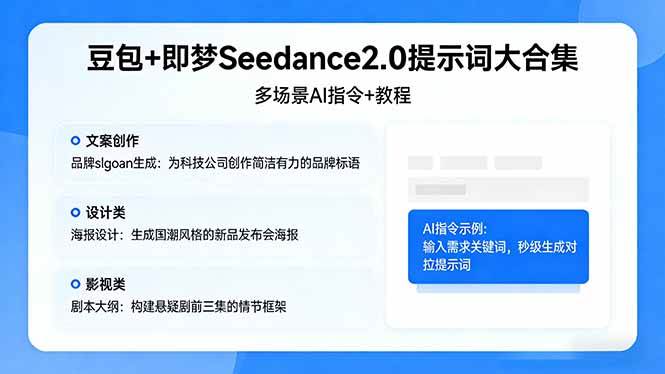（17935期）豆包+即梦Seedance2.0提示词大合集：多场景AI指令+教程，解锁文案、设计、影视高效创作-八方网创