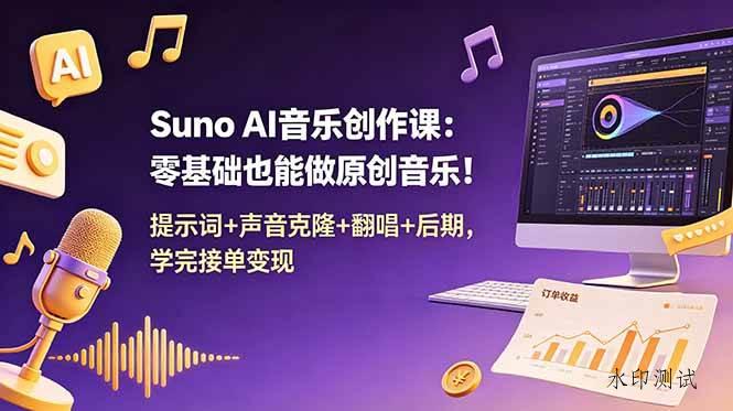 （18945期） Suno AI音乐创作课：零基础也能做原创音乐！提示词+声音克隆+翻唱+后期，学完接单变现-八方网创