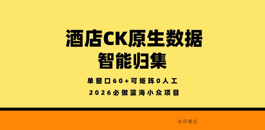 酒店CK原生数据智能归集，单窗口60+可矩阵0人工，2026必做蓝海小众项目【揭秘】-八方网创