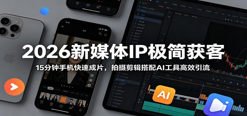 2026新媒体IP极简获客:15分钟手机快速成片,拍摄剪辑搭配AI工具高效引流-八方网创