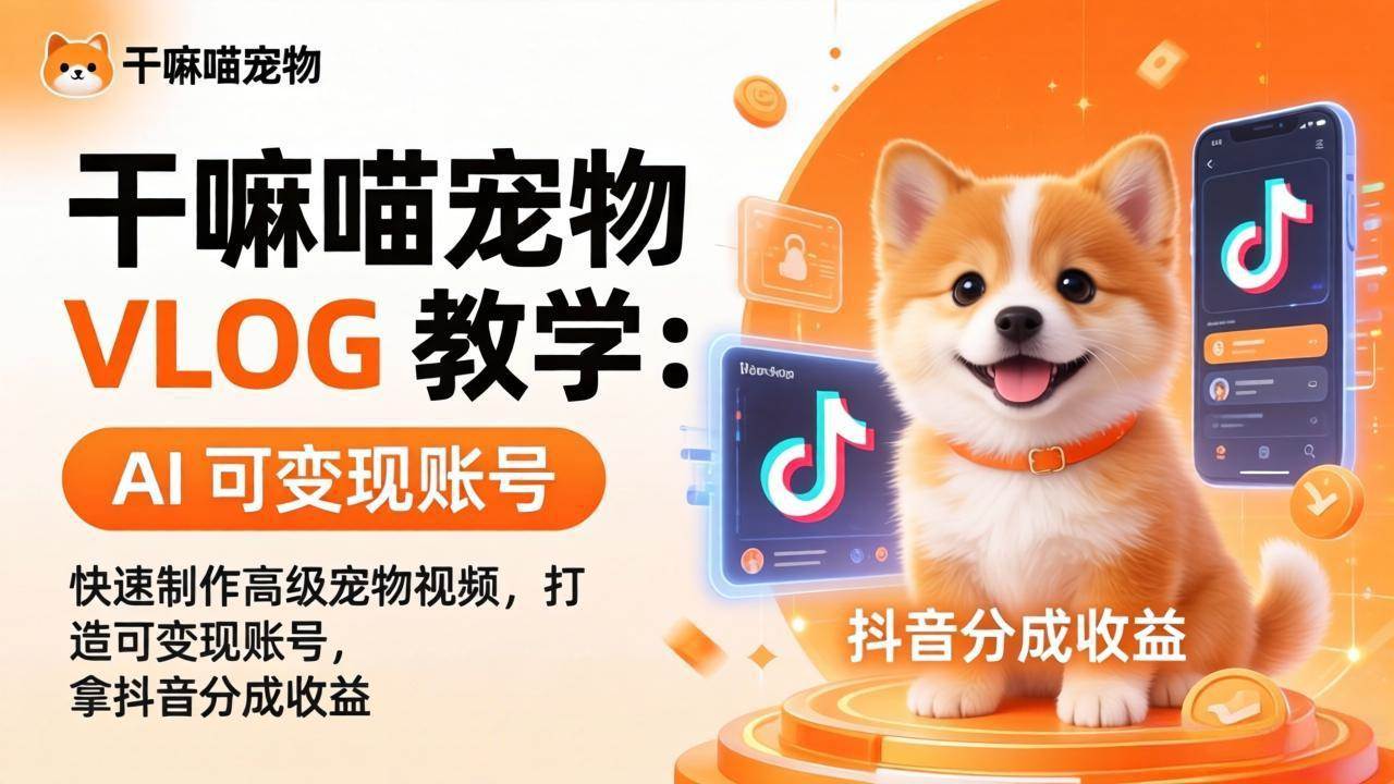 (17888期)干嘛喵宠物 VLOG 教学:AI 快速制作高级宠物视频,打造可变现账号,拿抖音分成收益-八方网创