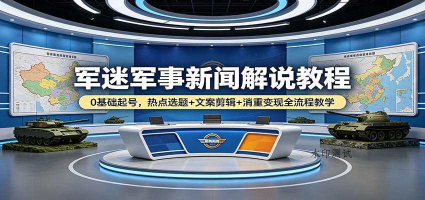 军迷军事新闻解说教程：0基础起号，热点选题+文案剪辑+消重变现全流程教学-八方网创
