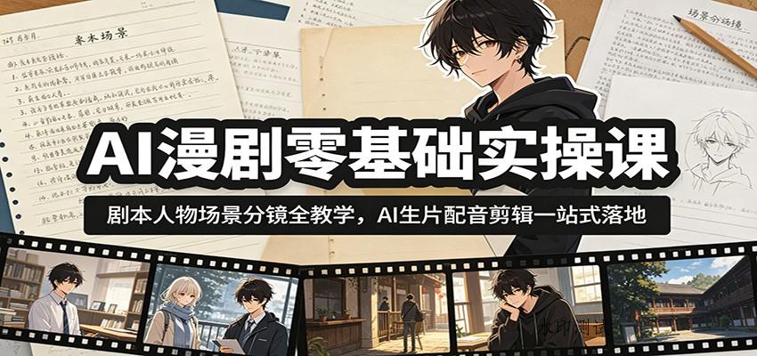 AI漫剧零基础实操课:剧本人物场景分镜全教学,AI生片配音剪辑一站式落地-八方网创